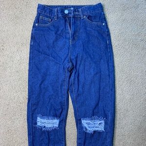 high waisted distressed mom jeans